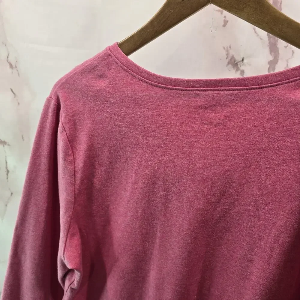 LL Bean Shirt Womens XL Petite P Pink Three Quarter Sleeve V Neck